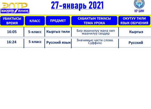 Программа телеуроков на 25.01. - 30.01.2021 года